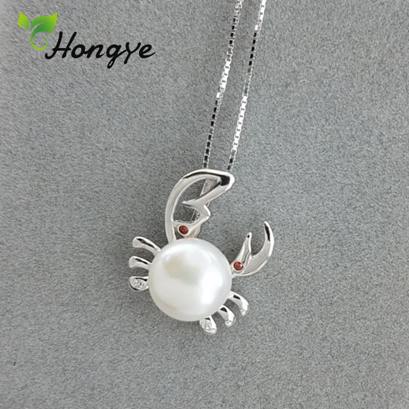 

Hongye Women Big Crab Pendant Necklaces Silver 925 Neck Chain Sensitive Skin Girls Statement Real Pearl Jewelry Female Accessory