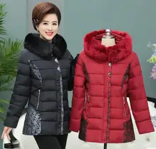Ladies jacket 2017 new fashion with fur Collar women black red parka plus size 5XL for mother Outerwear Parka Wadded Jacket