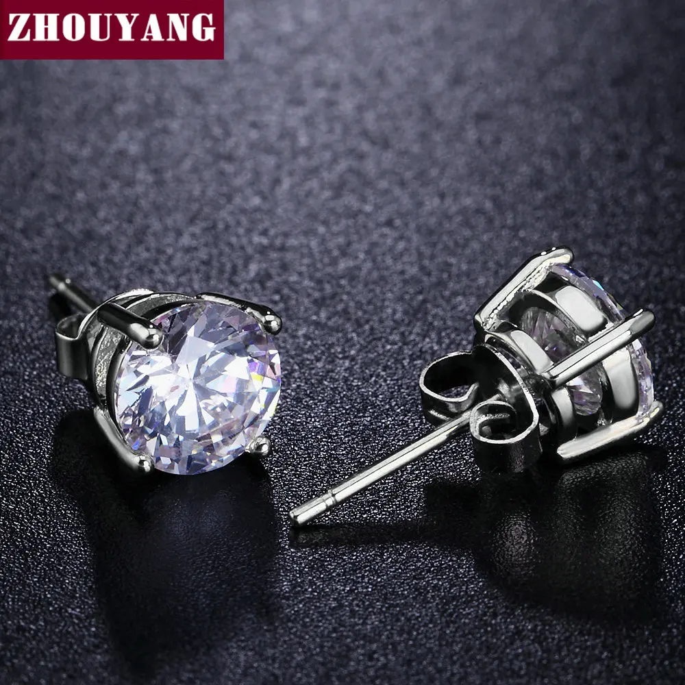 ZHOUYANG высококачественные серьги гвоздики из фианита цвета розового золота для