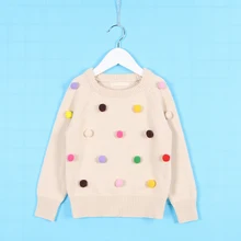 Ins/Лидер продаж; цветной теплый свитер с объемным шерстяным помпоном для детей; Красивый пуловер для девочек и мальчиков; свитер; Повседневная Осенняя clothing1-6T для малышей