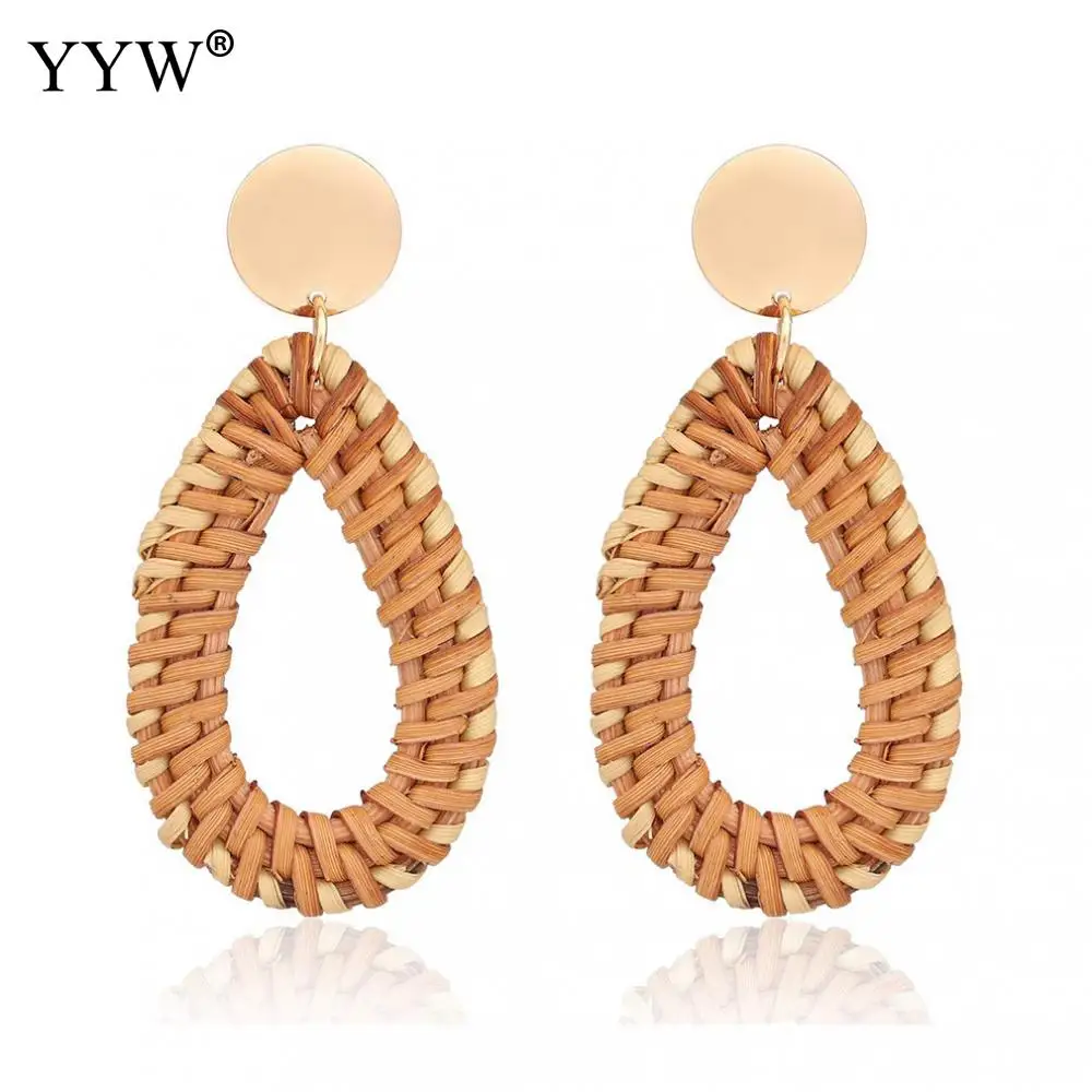 

Straw Weave Dangle Rattan Geometric Holiday Earrings Bohemian Women Circle Jewelry Beach Earrings Wooden Drop Earring Gift