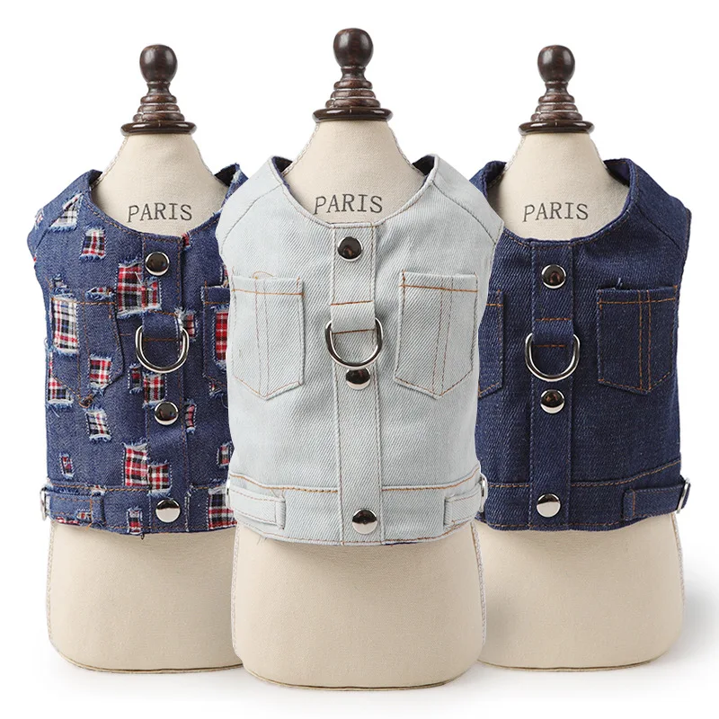 Dog Harness Vest Jean Jacket Denim Pet Puppy Vest Harness for Small Dog Cat Chihuahua Teddy Schnauzer Apparel