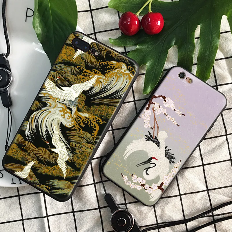 

Japanese Ukiyo-e Crane Bird animal Tpu Soft Silicone Phone Case Cover Shell For Apple IPhone 6 6S 6Plus 6sPlus 7 7Plus 8 8Plus X