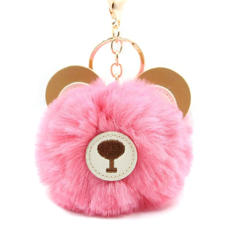 

Car Keyring Women Key Holder Bag Charm Jewelry Bear Head Doll Keychain Foot Doll Pompom Fake Rabbit Fur Ball Key Chain