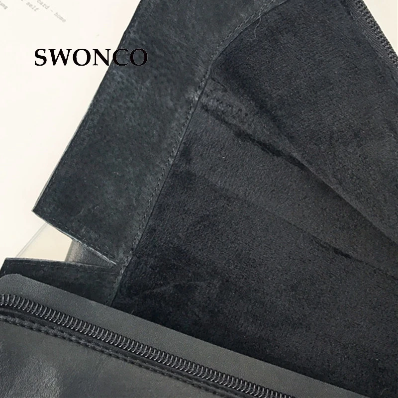 SWONCO Women's High Boots 2018 Winter Short Plush Knee-high Boot Ladies Shoes Leather Boots Women Winter Long Boots Shoes