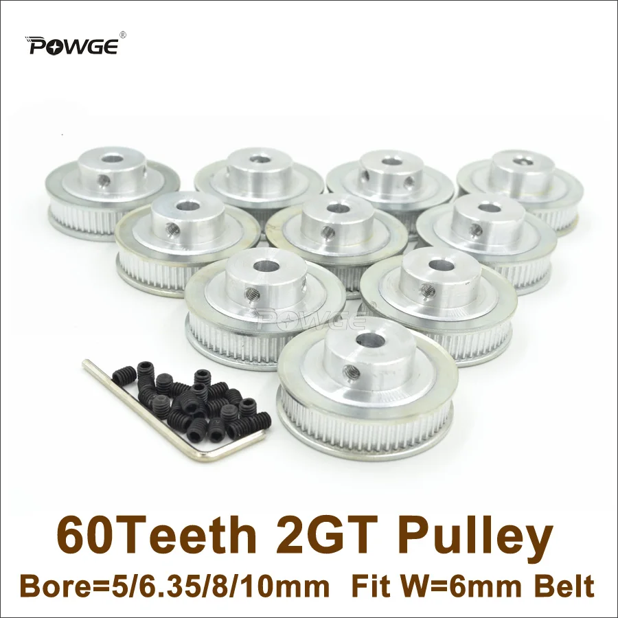 POWGE 50 шт. 60 зубцов 2GT зубчатый шкив Диаметр отверстия 5/6.35/8/10 мм подходящая ширина 6