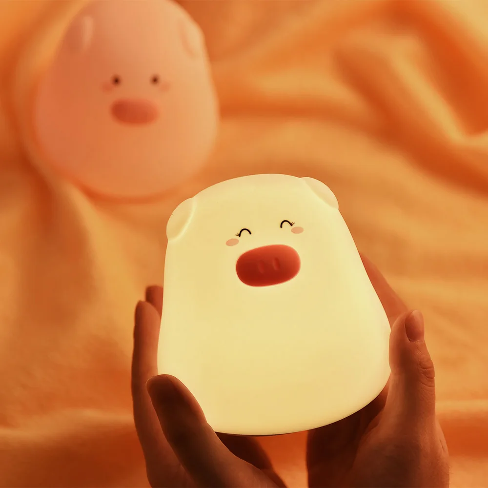 SuperNight Mini Cartoon Pig LED Night Light Touch Sensor Colorful Silicone Table Lamp Bedside Lamp for Children Kids Baby Sleep (13)