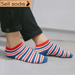Новое лето Корея красочными полосками носки-башмачки Повседневное человек Носки хлопковые носки тапочки EUR39-44