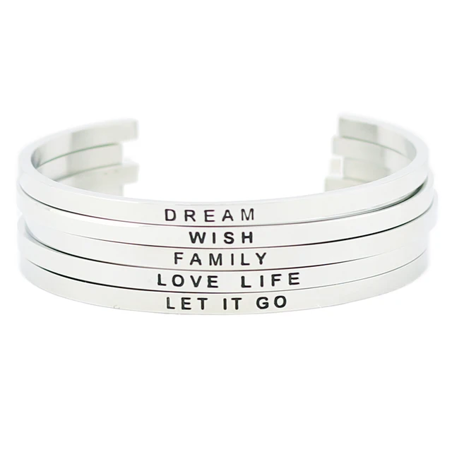 Fashion Jewelry 316l Stainless Steel Positive Text Cuff Bracelets Fashion Jewelry 316l Stainless Steel Positive Text Cuff Bracelets Inspirational Quote Mantra Bracelet Bangle For