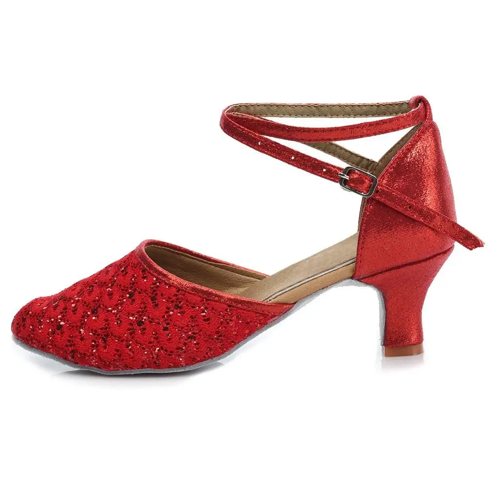 Размер 34-41, стиль, обувь для латинских бальных танцев, женская танцевальная обувь на каблуке 5 см/7 см - Цвет: 5cm heels Red