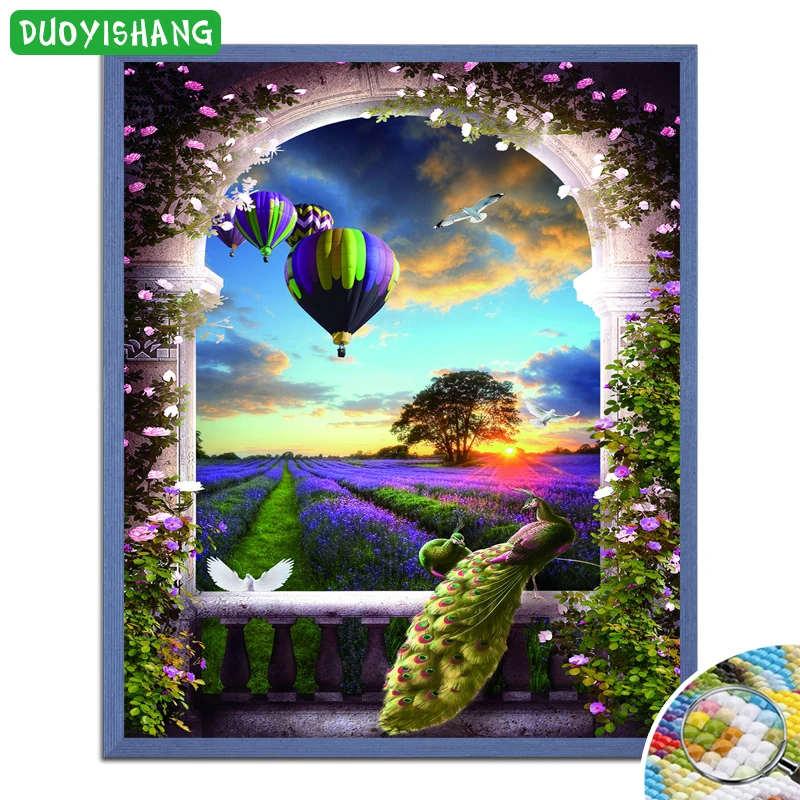 DUOYISHANG 5D DIY Diamond Painting Nature Village Flowers Peacock Embroidery Rhinestones Mosaic Animal Scenery Paintings | Дом и сад