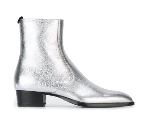 Г.; Цвет металлик, золотистый, Серебристый; ботинки Anke из мягкой кожи с острым носком; ботинки «Челси» на массивном каблуке; уличная модная мужская обувь