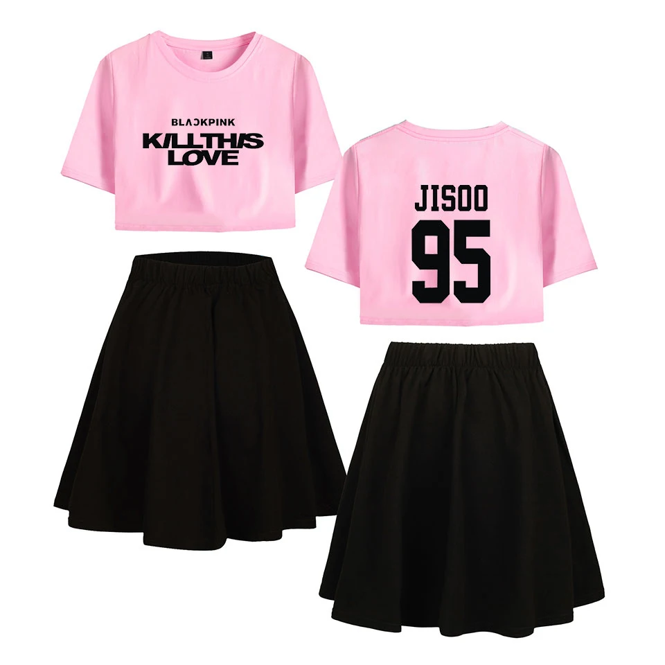 Черно-розовая юбка KILLTHISLOVE и футболка с коротким рукавом для женщин, Лидер продаж, топы Kpop, Повседневное платье с принтом в Корейском стиле для девочек, Новое поступление