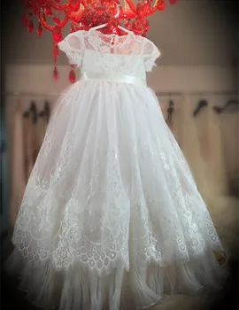 

New White Infant Girls Christening Dress Baptism Gown Floor Length Girls Birthday Dress Christening Communion Gown 3 6 9 12 24M