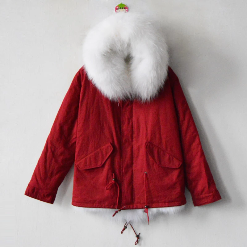 white fur coat red lining