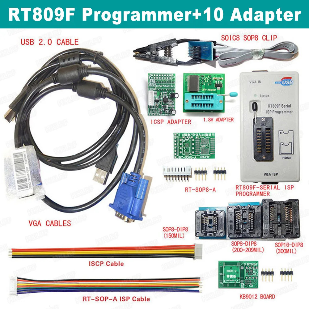 Горячая Распродажа RT809F ЖК-дисплей ISP программист с SOP8 Peb удлинитель Кабель EDID 1,8 V адаптер и все адаптеры