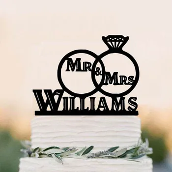 

Wedding Cake Topper of a Wedding Ring Set with Mr & Mrs, Personalized with your Name, Acrylic diamond rings Cake Topper