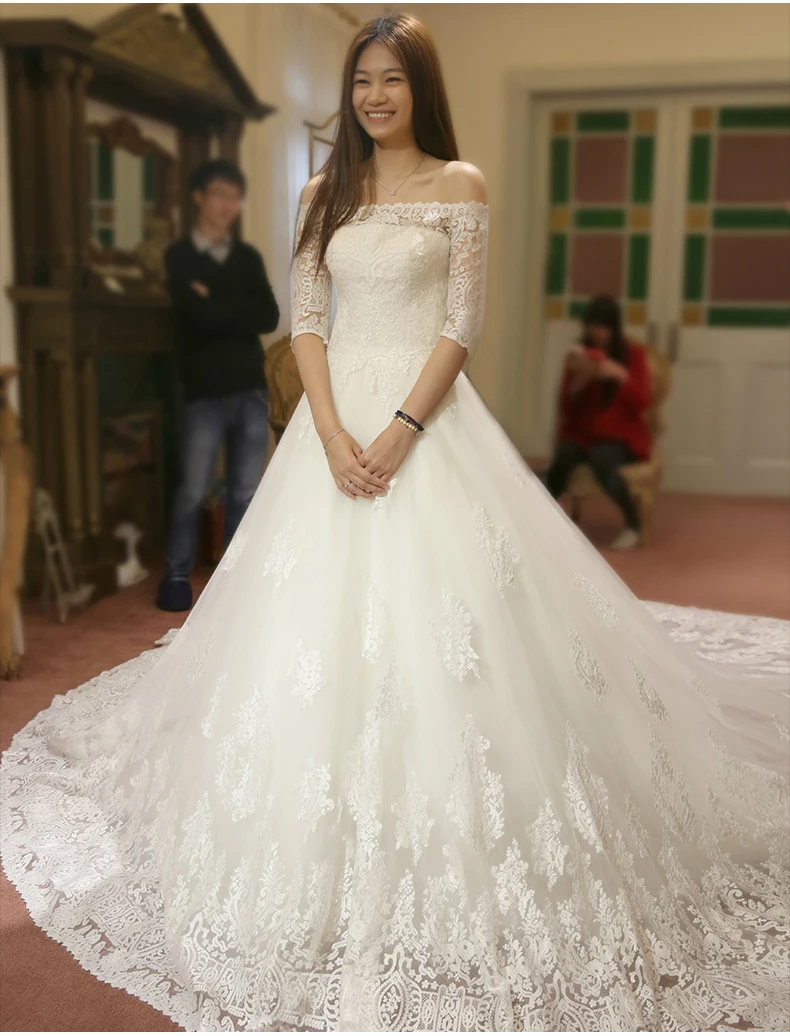 A line font b Wedding b font font b Dress b font Short Sleeve Boat Neck