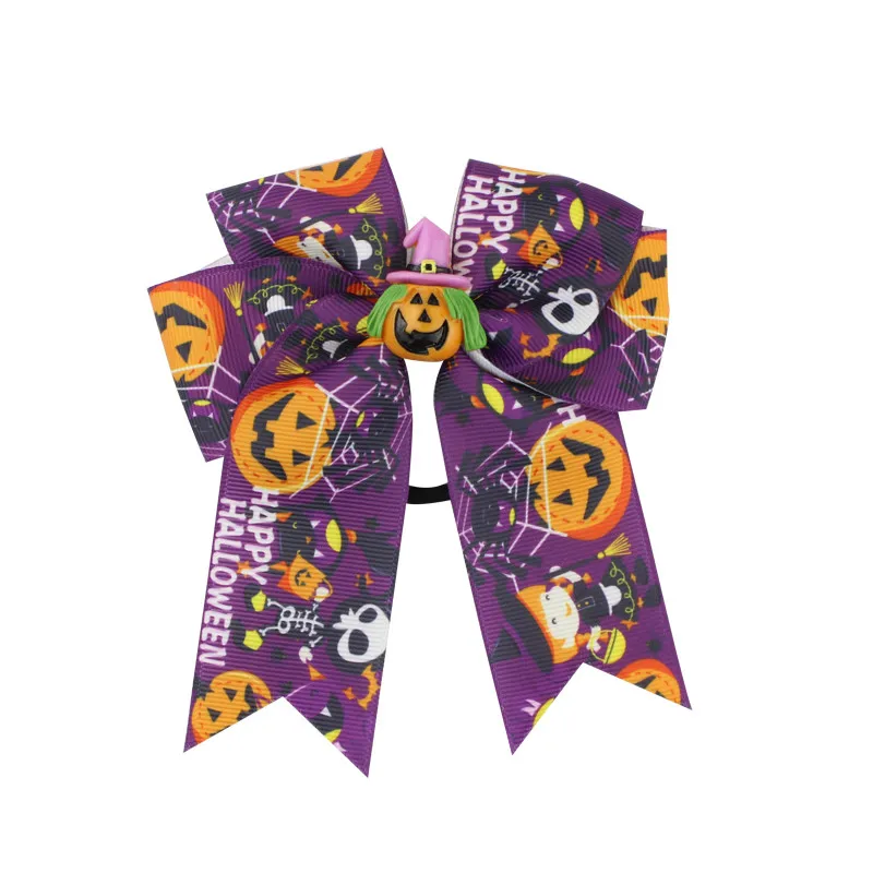 Fashion Cute Printed Cheer Bow for Girls Grosgrain Ribbon Large Hair Bow With Elastic For Girls Hair Accessories (19)