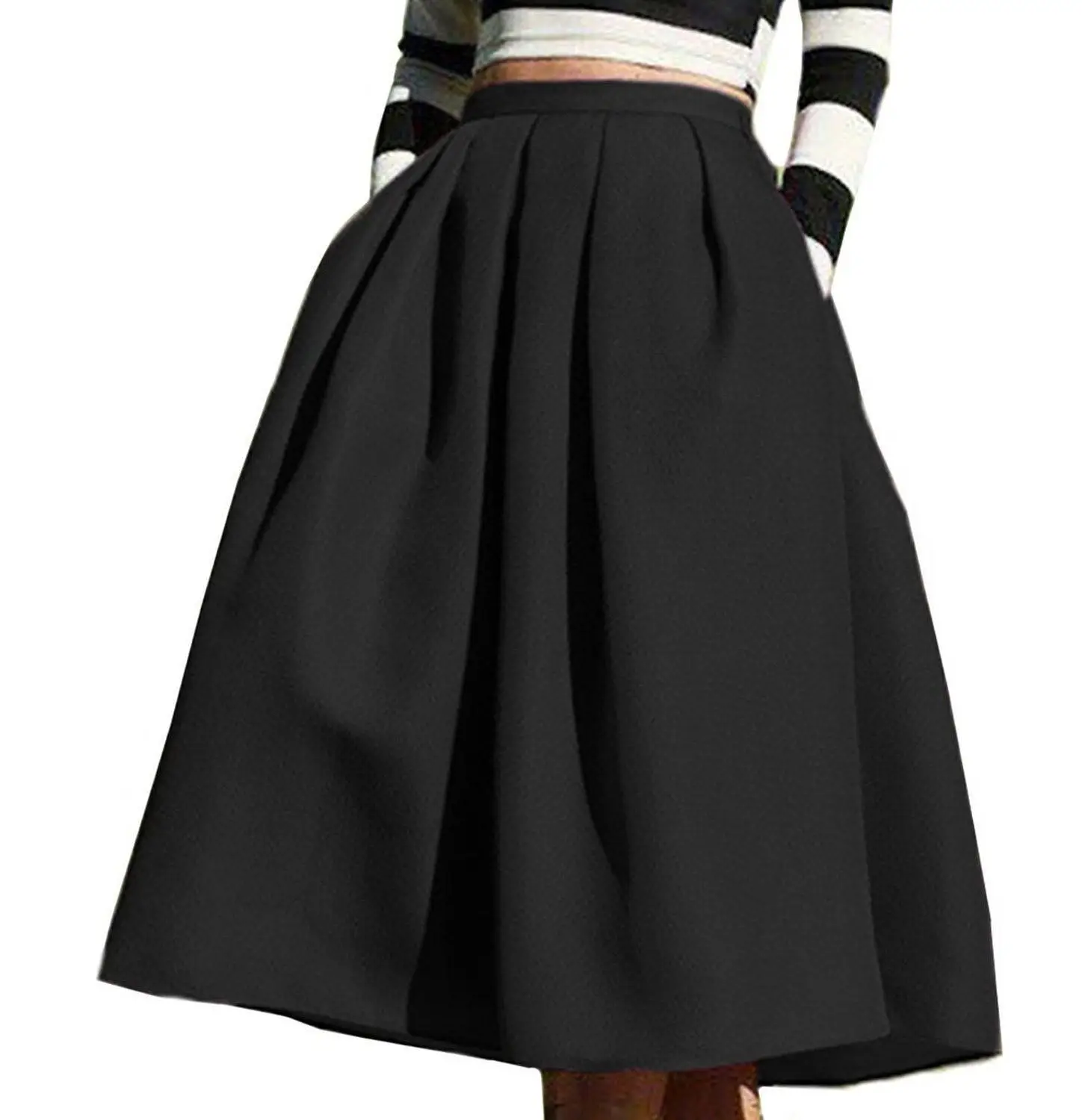 Новая модная Пышная юбка с высокой талией, однотонная сатиновая юбка-зонтик, темпераментная юбка с большим маятником Хепберн, длинная юбка - Цвет: black