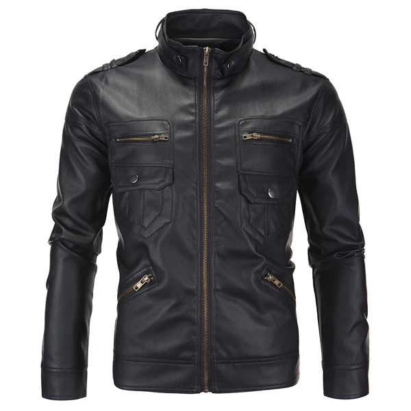 Горные мужские Куртки из искусственной кожи, Весенняя модная мужская куртка со стоячим воротником, мотоциклетная приталенная мужская верхняя одежда, брендовая мужская одежда SA504 - Цвет: Black
