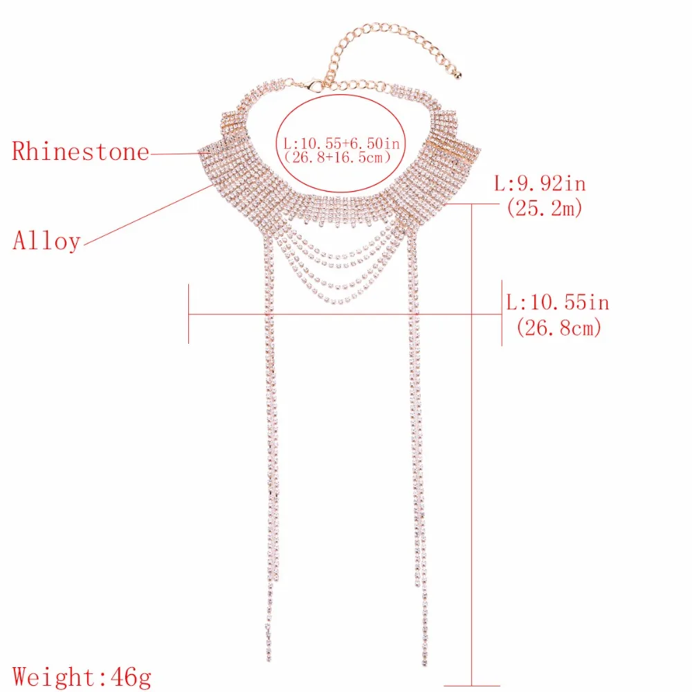 Qiaose Bling высокое качество горный хрусталь длинноцепочечный котел ожерелье для женщин модные ювелирные изделия себе Воротник Ожерелье
