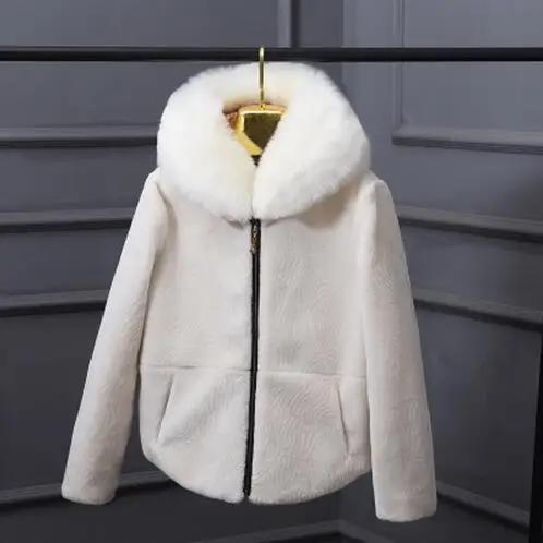 beige JQNZHNL Модные женские меховые куртки теплая верхняя одежда новые зимние короткие утепленные меховые пальто однотонный цвет с капюшоном из искусственного меха пальто L752 - Цвет: beige