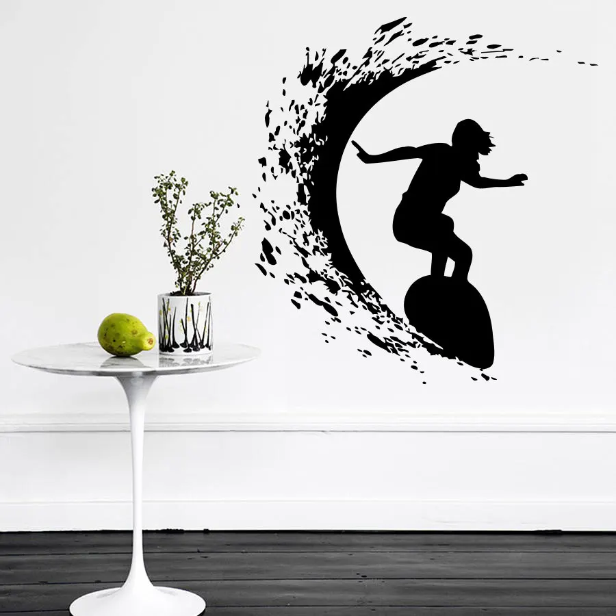 Extreme Sport Girl Surfing Silhouette Cool Wall Decal Home Rooms Art Decor Vinyl Wall Sticker