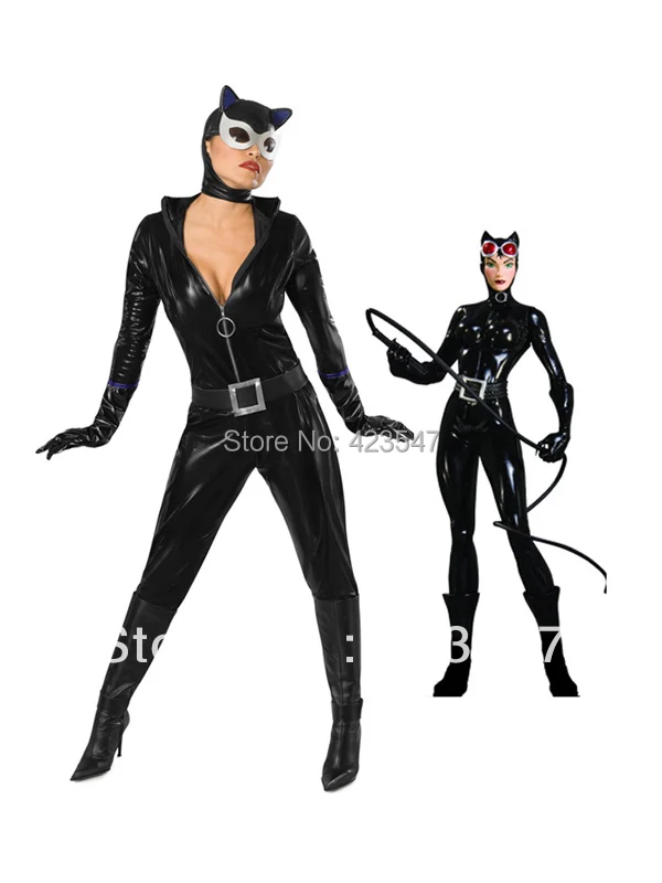 Black DC Comics Shiny Metallic Catwoman Superhero Costume Carnival Party Halloween costumes