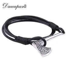 Dawapara Viking Valknut Руна алигиз ирландская троица символ топор Шарм Кожаный браслет подарок на день Святого Валентина