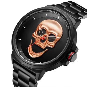 

Men's watch Quartz Watch Ultra-thin Waterproof Steel Strap Cool 3D Skull Head Luxury Man Clock gifts for men JIANGYUYAN 1600