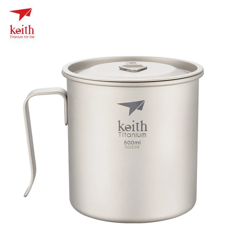 

Keith Titanium Mug Single-layer Drinkware For Camping Hiking Travelling Exploration With Lids Fixed Handle Cup 500ml Ti3265