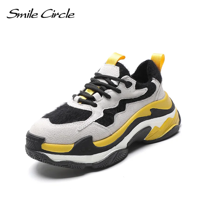 

Smile Circle Shoes Women Chunky sneakers 2019 spring Warm plush Lace-up platform casual shoes women Flat sneakers ladies shoes