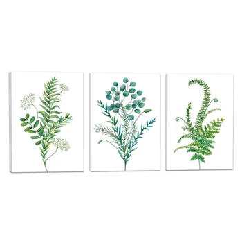 

3 Panel - Watercolor Style Tropical Plant Green Leaves Artwork Canvas Prints Ready to Hang Printed On Canvas Drop shipping