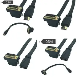 HDMI Мужской и Женский к DVI 24 + 1 Мужской угол 90 градусов плоским Тонкий High Скорость кабель 0,3 м 30 см