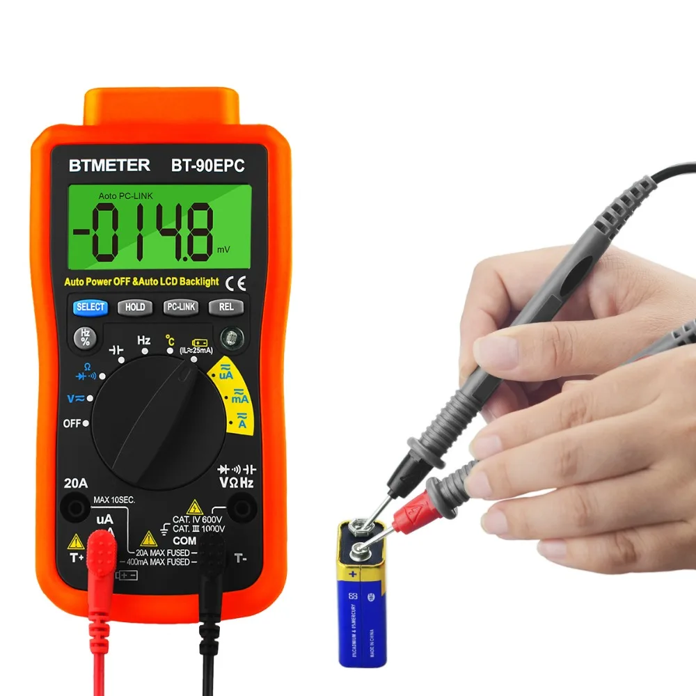 BT-90EPC Digital Multimeter Auto Range 4000 Counts AC/DC Voltage Meter Tester for Resistance Capcitance Frequency USB