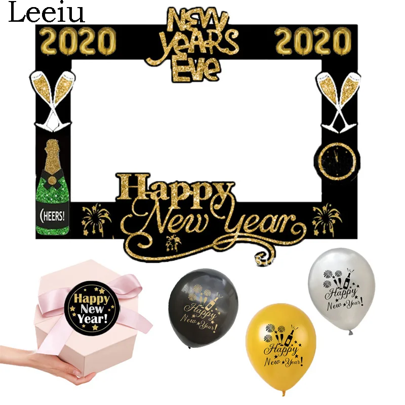 

Leeiu 2020 Happy New Year Photo Booth Props Eve Party Decoration Latex Balloons Merry Christmas Label Sticker For Gift Box Xmas
