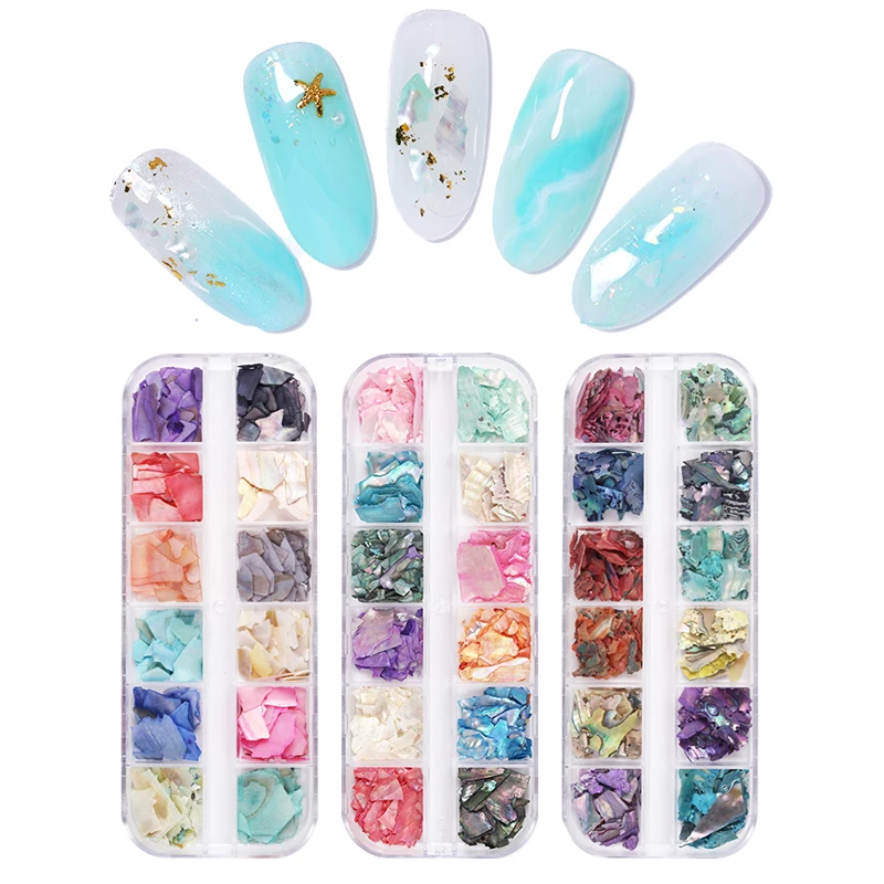 

3D Nail Art Decorations Colorful Design Holographic Abalone Shell Slices Mixed Sizes Irregular Nail Beauty Design Tools