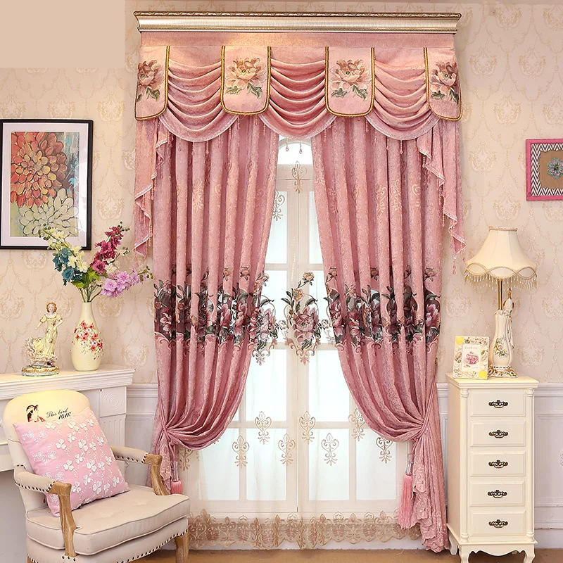 Custom curtain High class European pink color chenille curtains