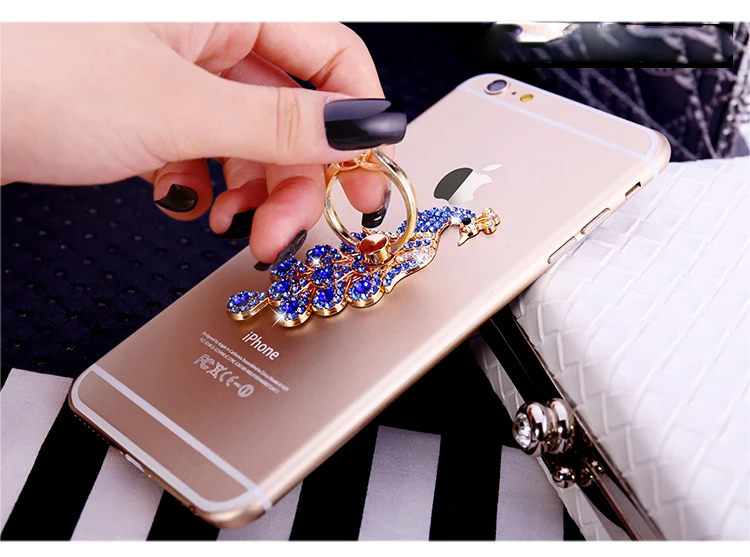 Luxury Diamond 360 Degree Metal Finger Ring Holder Peacock Ring for iPhone 6 6s 7 8 Plus X Redmi 4X Honor 9 P20 S9 Stand Holder