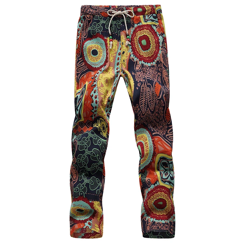 

Men Drawstring pant In 7 Colors 2018 Summer Men Lace-up Ankle-Length Flower Pants Large Size S - 6XL