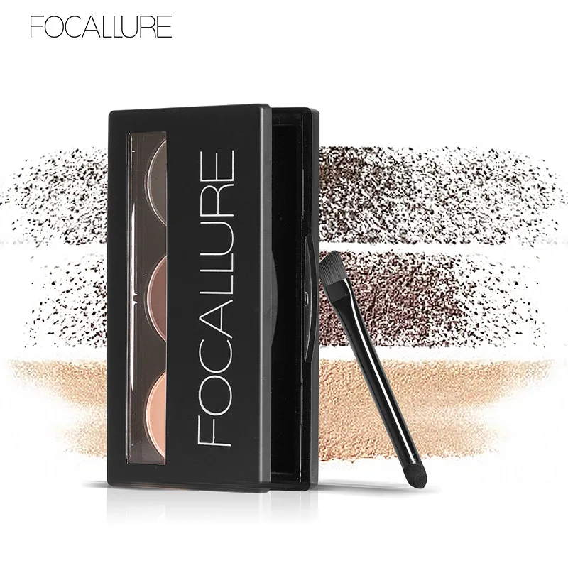 

Focallure Eyebrow Powder 3 Colors Eye brow Powder Palette Waterproof natural Smudge Proof With Mirror with Eyebrow Brushes