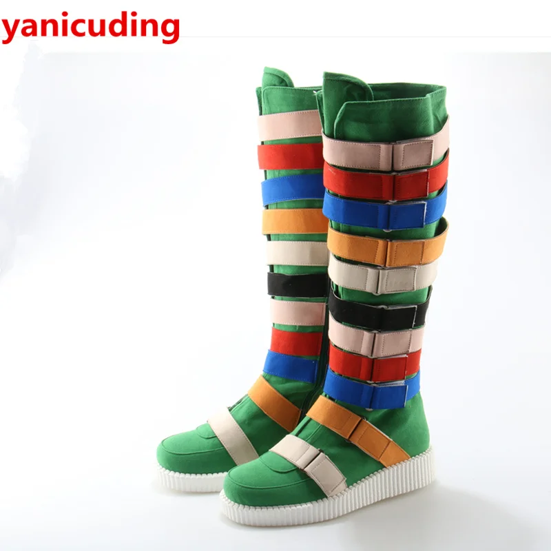 

Luxury Brand Super Star Runway Boots Rainbow Color Long Booties Buckle Decor Side Zip Shoes Round Toe Knee High Hot Winter Boots