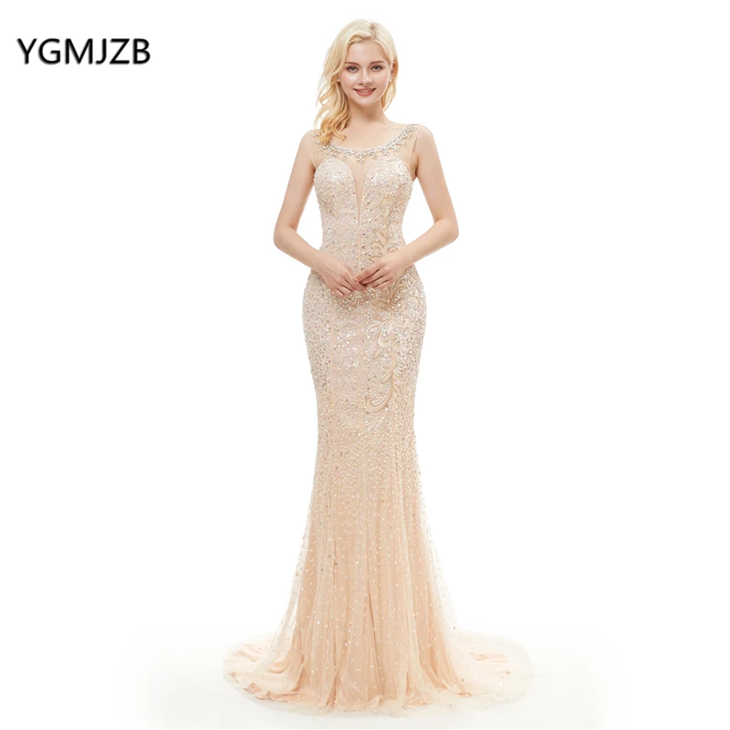 Robe de soiree 2018 Роскошные вечерние платья длинный Русалка без рукавов вышитый