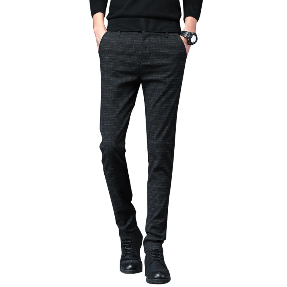 Осенние мужские повседневные клетчатые прямые длинные брюки Slim Fit рабочие