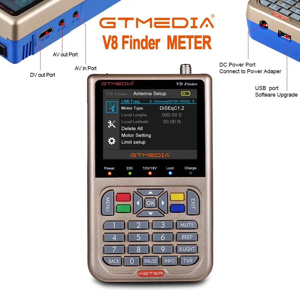 GTMEDIA V8 Finder спутниковый искатель DVB S2 Цифровой спутниковый искатель высокой четкости DVB S2X HD 1080P спутниковый измеритель Satfinder freesat - Цвет: Черный