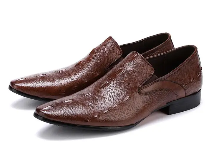 Pointed Toe Men Slip On Formal Dress Oxfords Shoes Genuine Leather Mens