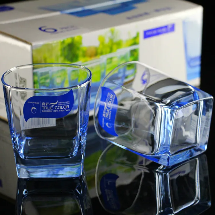 

Wholesale, square, glass, color, lead-free water glass, creative whisky, wine cup, thick bottom, personality cup, wave maker.