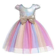 Пышное платье принцессы с бантом для маленьких девочек; Летние Детские платья для девочек на свадьбу; вечернее платье; Детский костюм
