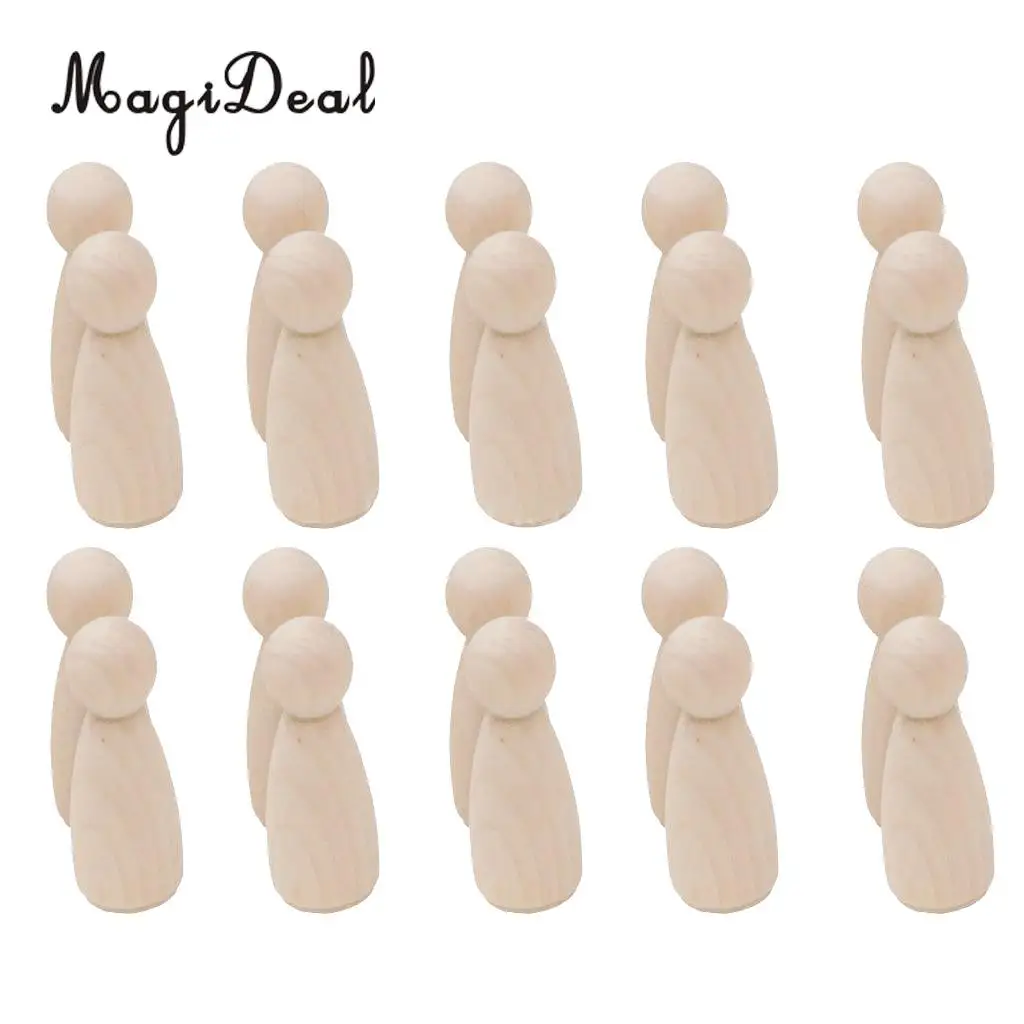 40pcs Solid Hard Wood People Natural Unfinished Wooden Family Wood Peg Dolls Male Female DIY Wedding Cake Toppers 35mm 